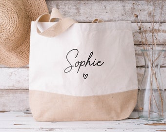 Personalised Tote Bag, Shopper, Shopping Bag, Beach Bag, Large Canvas Jute Bag, Book Bag
