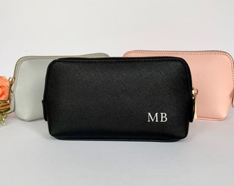 Personalised Faux Leather Initial Makeup Bag, Monogram Make Up Bag, Bridesmaid Gift, Birthday Gift, Cosmetic Bag, Christmas Gift for Her.