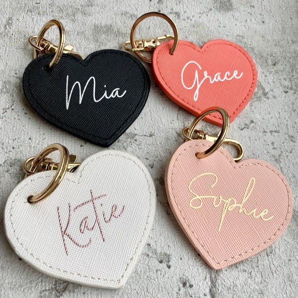 Personalised Keyring, Heart Keychain, Faux Leather
