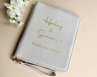 Luxury Personalised Faux Leather Travel Document Holder, Document Wallet, Passport Case, Travel Folder, Organiser