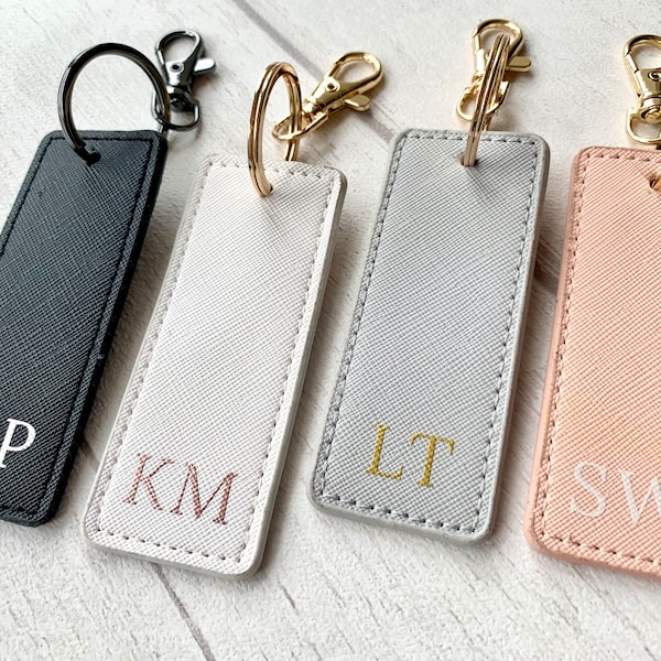 Personalised Initials Keyring, Keychain, Monogram Key Chain, Faux Leather.