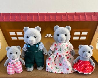 Sylvanian Families Evergreen Grey Bear Family, Calico Critters, Epoch, UK Version, Vintage, 1985, Rare,