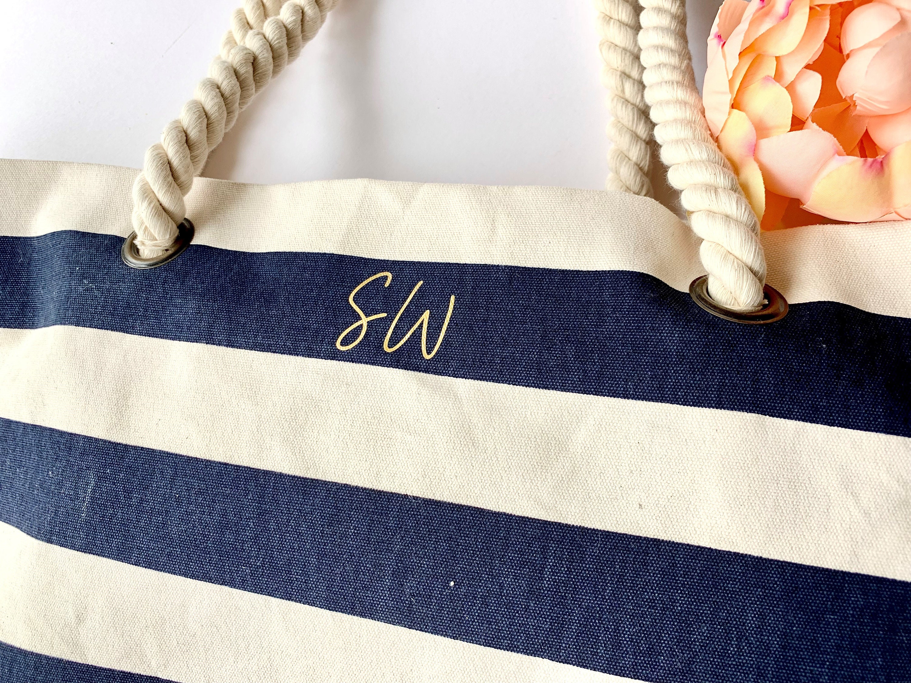 Clearance!SDJMa Initial Printed Canvas Tote Bag, Personalized Shoulder  Handbag with Inner Zipper Pocket, Open Beach Bag for Vacation, Present Bag  for Wedding, Birthday, Holiday 