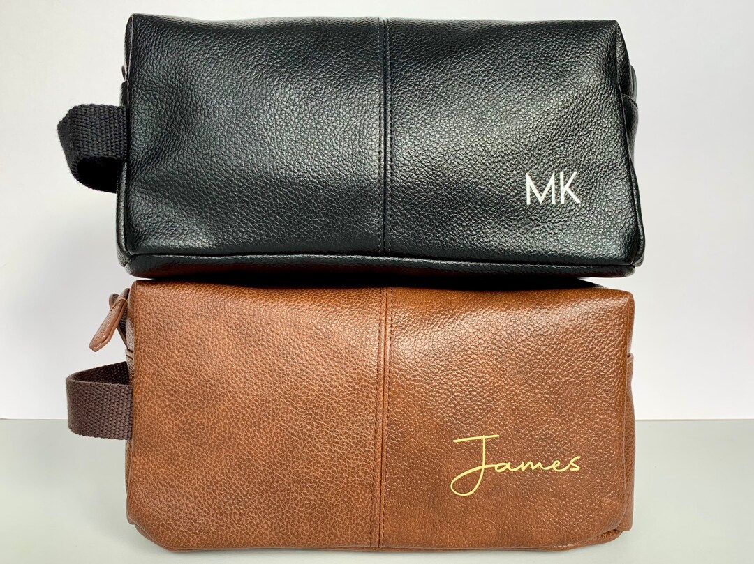 Personalised Wash Bag, Nuhide Leather, Monogram Wash Bag, Toiletry Bag