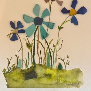 Water color, sea glass mixed media &quot; Sea Glass Spring&quot;