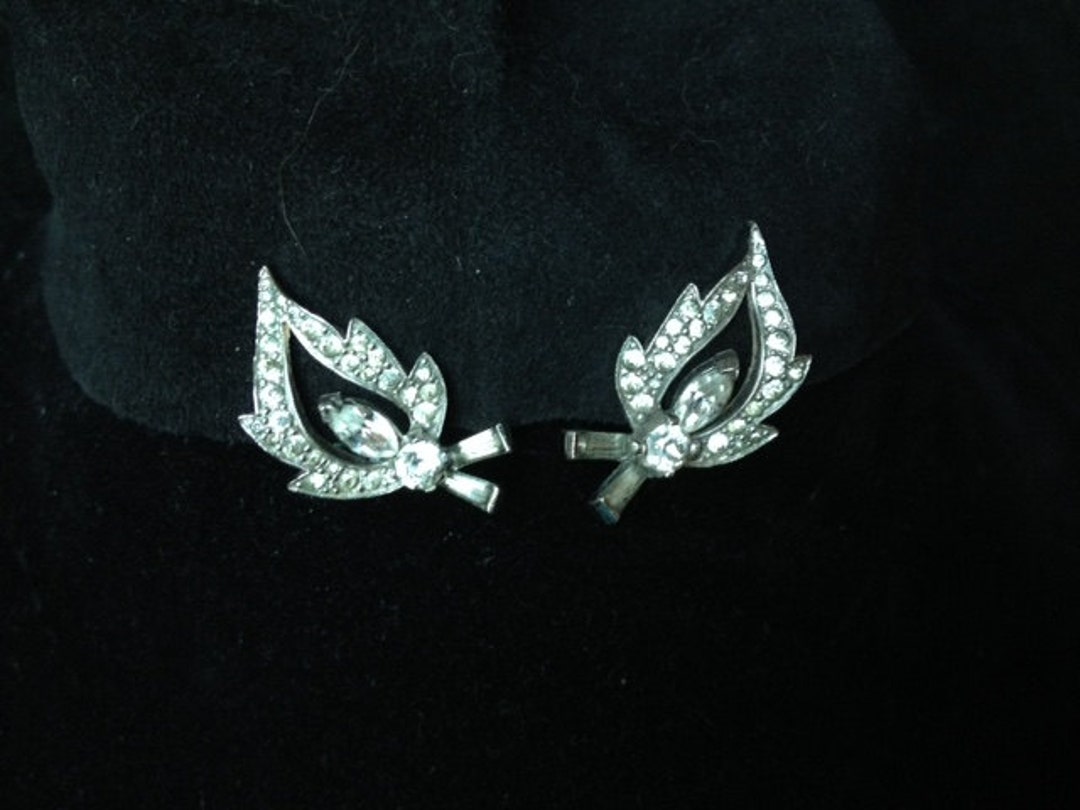 Vintage Jomaz Rhinestone Leaf Shaped Earrings - Etsy