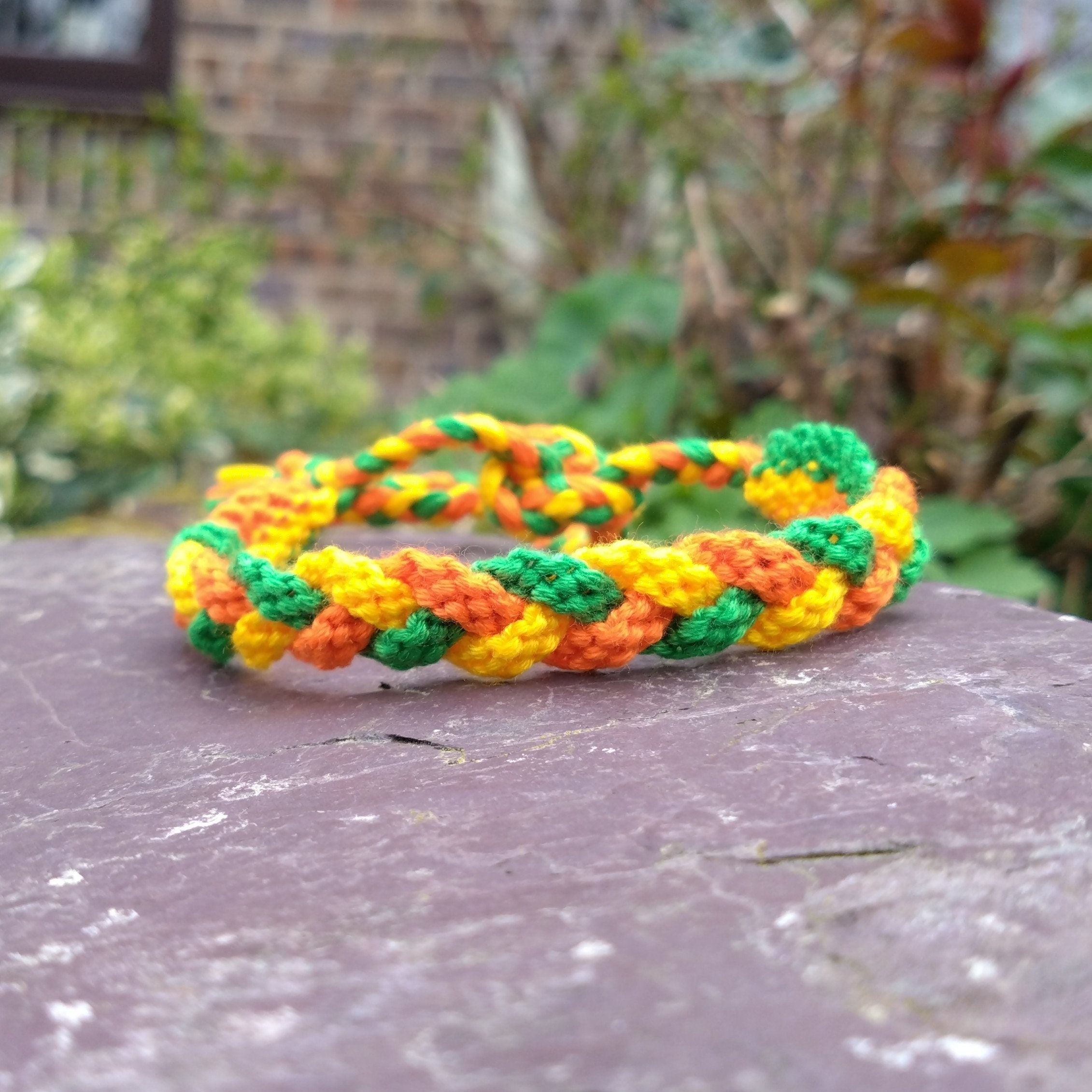 Plaited Cotton Friendship Bracelet: Orange, Yellow, Green  display picture 3