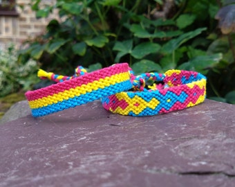 Pansexual Pride Flag or Arrowhead Friendship Bracelet, Adjustable Tie-On Woven Macrame Cotton Pan Bracelet, LGBTQIA+ Pride Jewellery