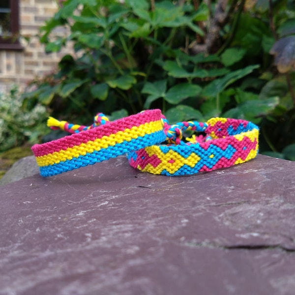 Pansexual Pride Flag or Arrowhead Friendship Bracelet, Adjustable Tie-On Woven Macrame Cotton Pan Bracelet, LGBTQIA+ Pride Jewellery