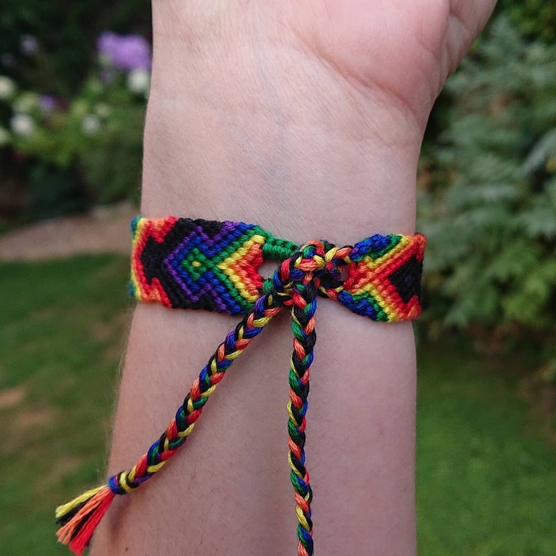 Tribal Rainbow Bracelet Rainbow and Black Friendship Bracelet Adjustable 6.9 inch Woven Macrame Bracelet Festival Bracelet Cotton Beach