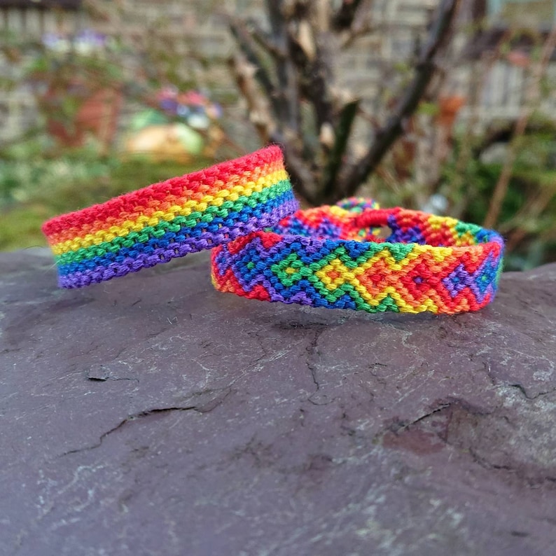 LGBTQ+ Pride Rainbow Flag/Arrowhead Friendship Bracelet: Woven Braided Macrame Cotton, Adjustable One-Size Tie On image 1