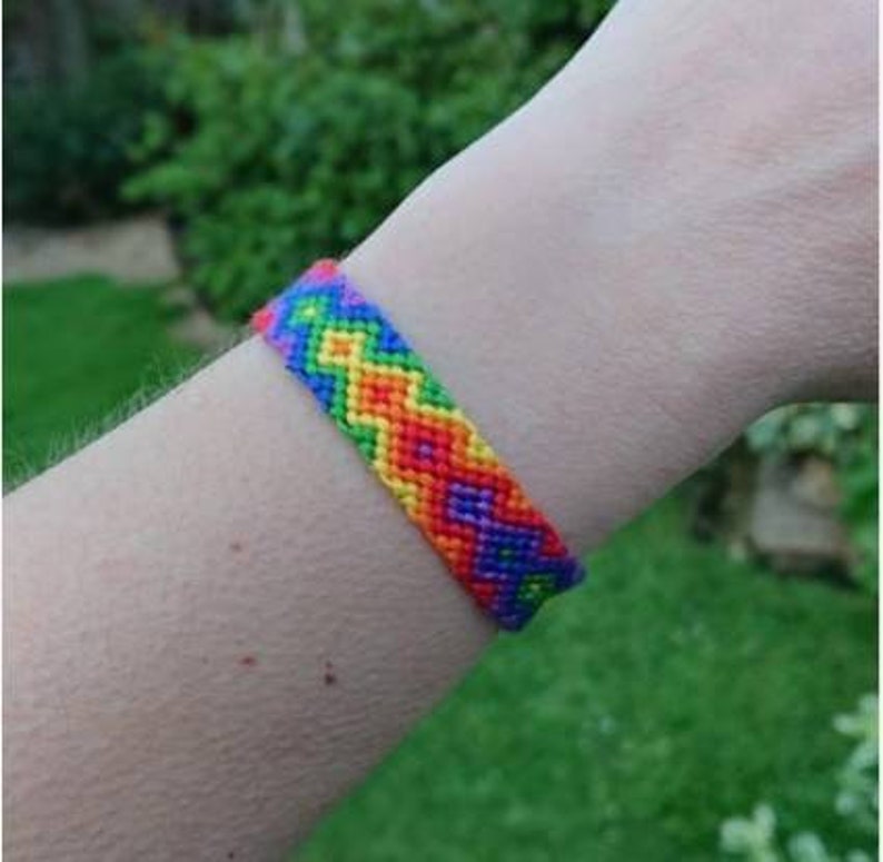 LGBTQ+ Pride Rainbow Flag/Arrowhead Friendship Bracelet: Woven Braided Macrame Cotton, Adjustable One-Size Tie On image 5