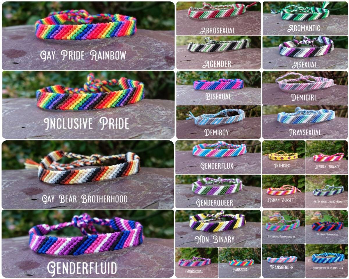 LGBTQIA+ Pride Thin Cotton Friendship Bracelet/Anklet Tie-on Adjustab…