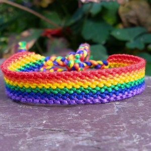 LGBTQ+ Pride Rainbow Flag/Arrowhead Friendship Bracelet: Woven Braided Macrame Cotton, Adjustable One-Size Tie On Flag
