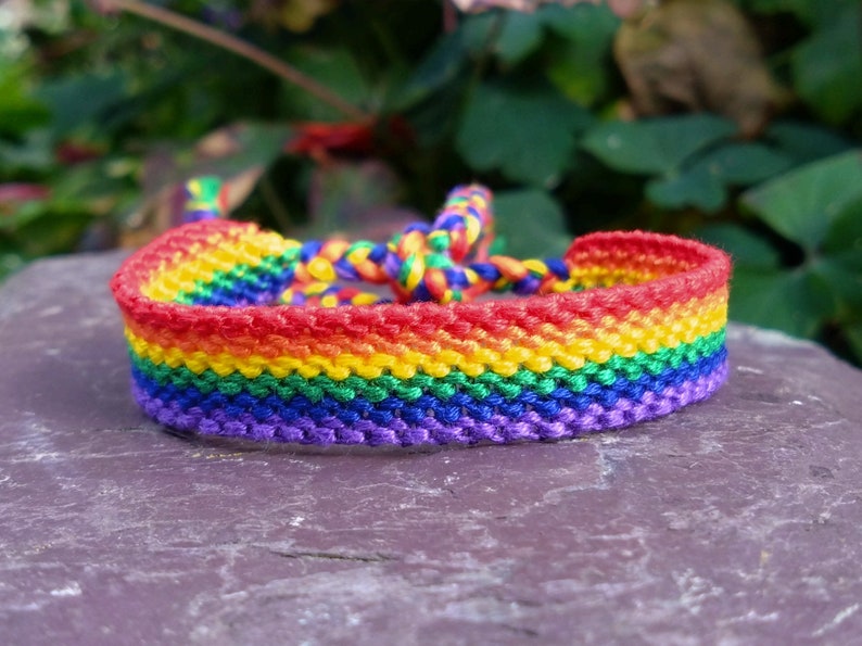 LGBTQ+ Pride Rainbow Flag/Arrowhead Friendship Bracelet: Woven Braided Macrame Cotton, Adjustable One-Size Tie On Flag