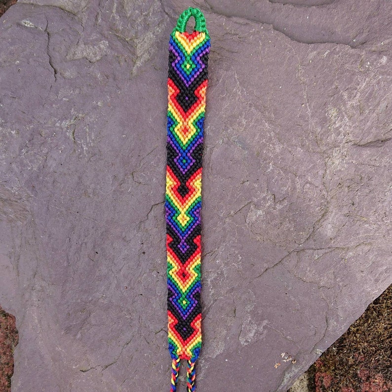 Tribal Rainbow Bracelet Rainbow and Black Friendship Bracelet Adjustable 6.9 inch Woven Macrame Bracelet Festival Bracelet Cotton Beach