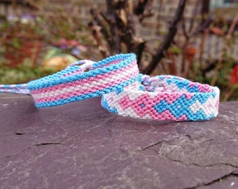 Transgender Pride Flag or Arrowhead Friendship Bracelet, Woven Cotton Tie-on Adjustable Size Bracelet LGBTQIA+ Trans Pride Jewellery