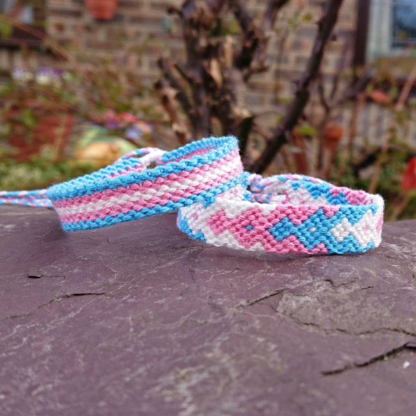 Transgender Pride Flag or Arrowhead Friendship Bracelet, Woven Cotton Tie-on Adjustable Size Bracelet LGBTQIA+ Trans Pride Jewellery