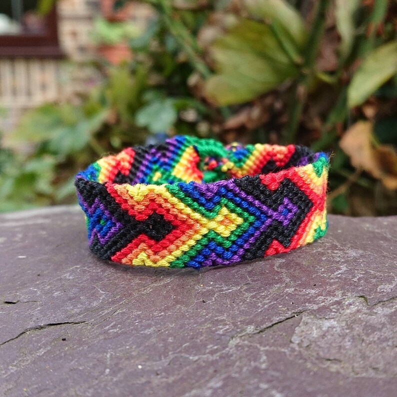 Tribal Rainbow Bracelet Rainbow and Black Friendship Bracelet Adjustable 6.9 inch Woven Macrame Bracelet Festival Bracelet Cotton Beach