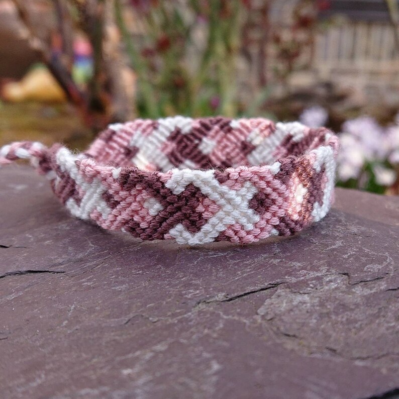 Pink Adjustable 6-9 inch Macrame Bracelet Brown and White Plait Style Friendship Bracelet Surfer Beachwear Small Anklet Woven Bracelet