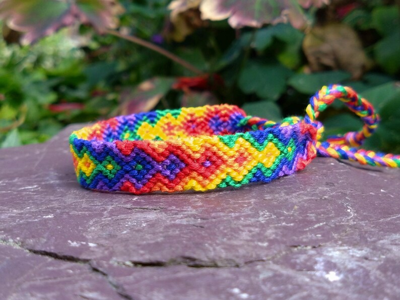 LGBTQ+ Pride Rainbow Flag/Arrowhead Friendship Bracelet: Woven Braided Macrame Cotton, Adjustable One-Size Tie On image 6