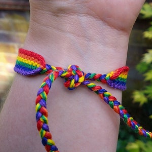 LGBTQ+ Pride Rainbow Flag/Arrowhead Friendship Bracelet: Woven Braided Macrame Cotton, Adjustable One-Size Tie On image 8