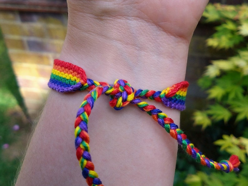 LGBTQ+ Pride Rainbow Flag/Arrowhead Friendship Bracelet: Woven Braided Macrame Cotton, Adjustable One-Size Tie On image 8