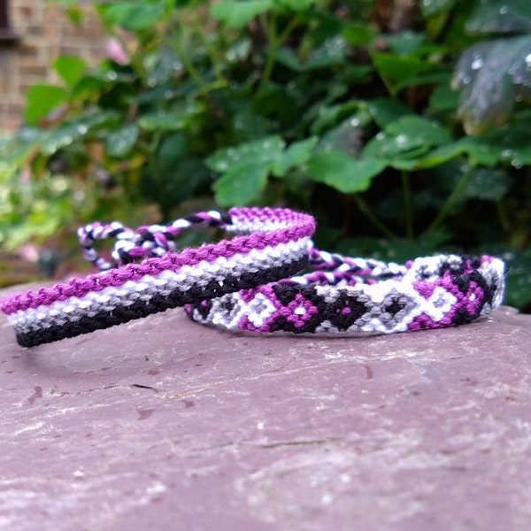 Asexual Pride Flag or Arrowhead Thin Friendship Bracelet, Woven Macrame Cotton Adjustable Tie-On Ace Bracelet, LGBTQIA+ Pride Jewellery