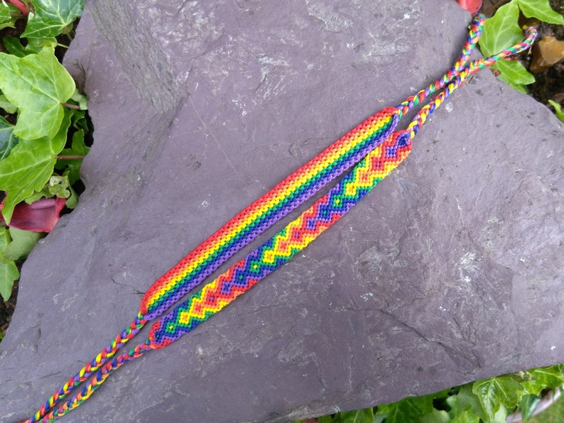 LGBTQ+ Pride Rainbow Flag/Arrowhead Friendship Bracelet: Woven Braided Macrame Cotton, Adjustable One-Size Tie On image 7