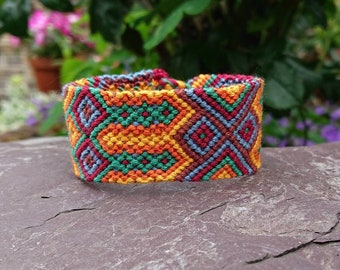 Multicolour Tribal Friendship Cuff Bracelet, Adjustable 6-9 inch Cotton Macrame Cuff, Woven Cuff Bracelet, Mens/Ladies Surfer Cuff Bracelet