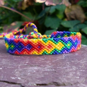 LGBTQ+ Pride Rainbow Flag/Arrowhead Friendship Bracelet: Woven Braided Macrame Cotton, Adjustable One-Size Tie On Arrowhead