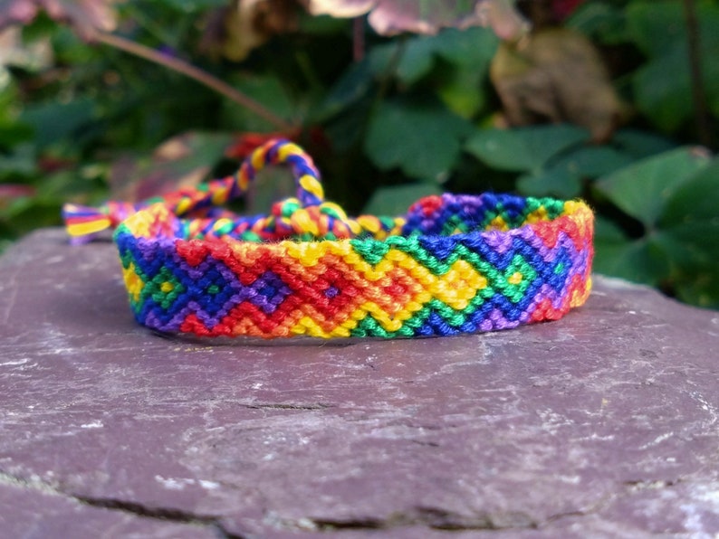 LGBTQ+ Pride Rainbow Flag/Arrowhead Friendship Bracelet: Woven Braided Macrame Cotton, Adjustable One-Size Tie On Arrowhead
