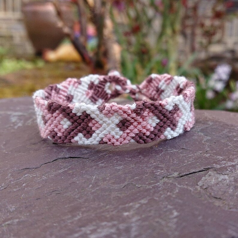 Pink Adjustable 6-9 inch Macrame Bracelet Brown and White Plait Style Friendship Bracelet Surfer Beachwear Small Anklet Woven Bracelet