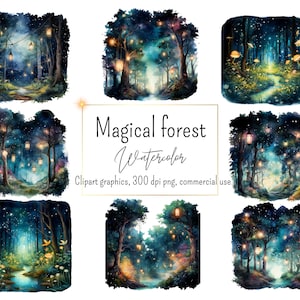魔法の森のクリップアート、魔法の森のPNG、ランタンの森、インスタントデジタルダウンロード、商用利用、印刷可能