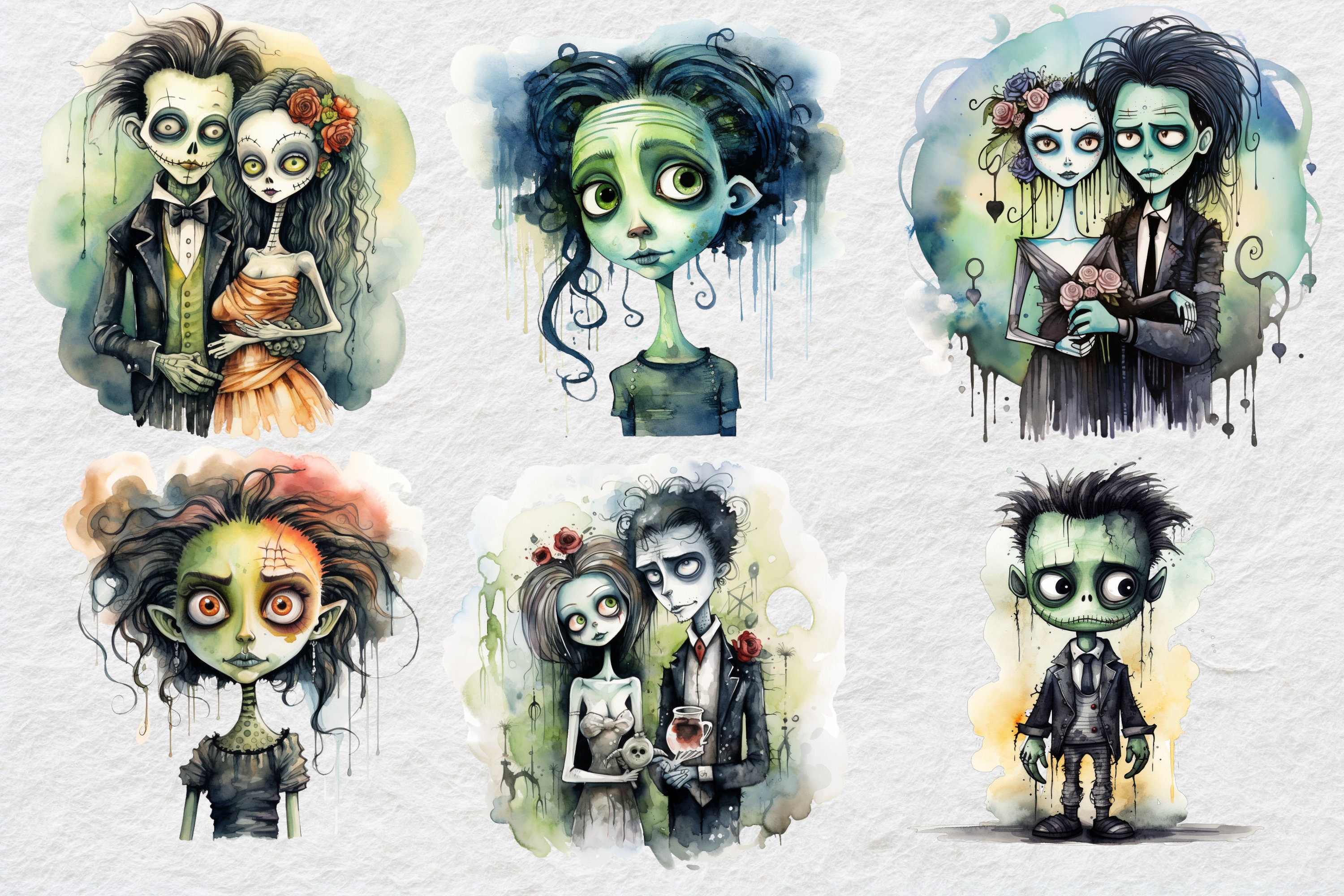 Watercolor Frankenstein Clip Art, Frankensteins Wife Clipart, Spooky ...