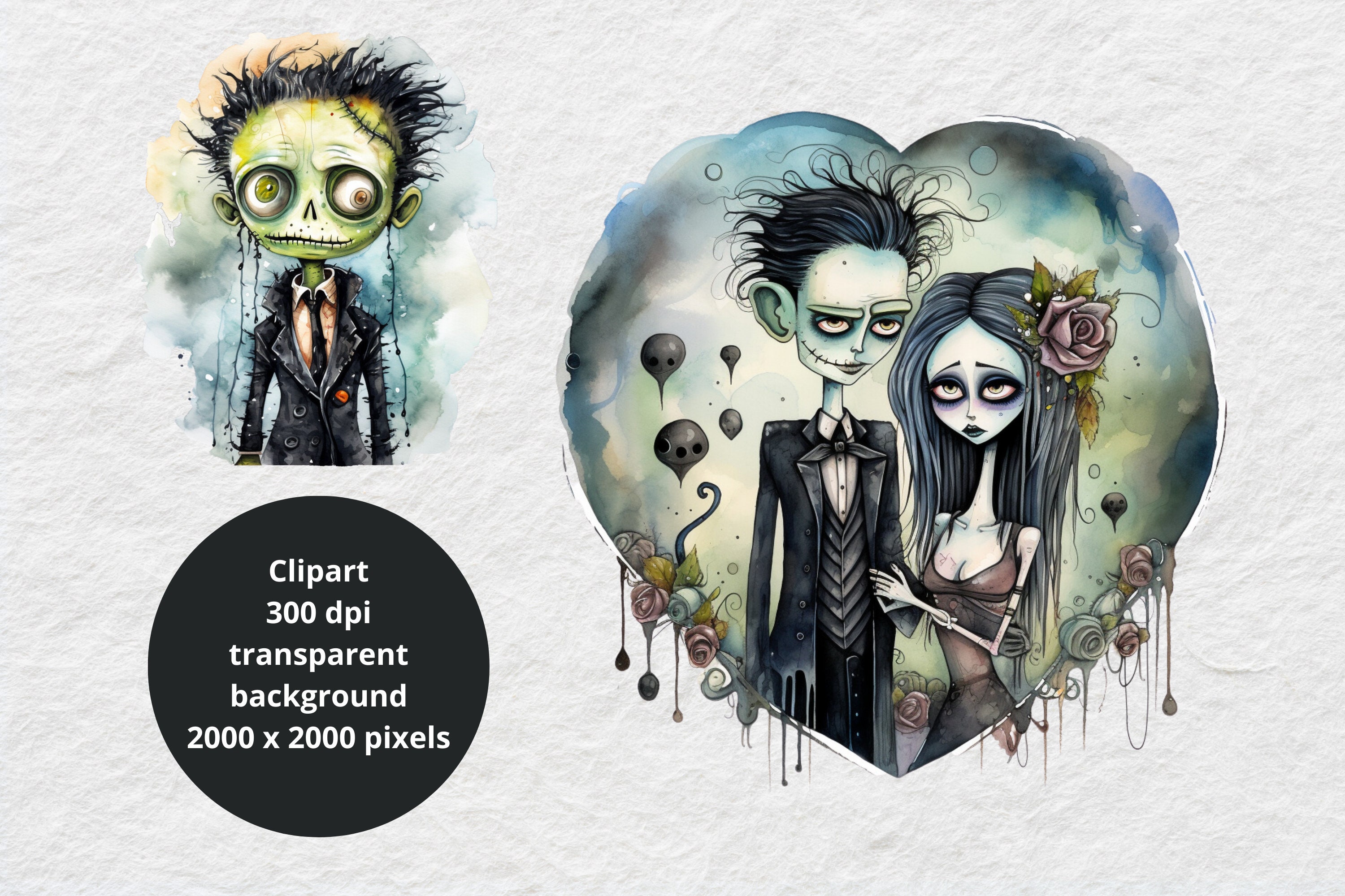 Watercolor Frankenstein Clip Art, Frankensteins Wife Clipart, Spooky ...