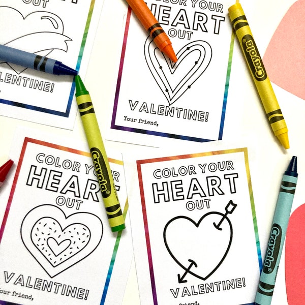 PRINTABLE Valentines Heart cards! Just add crayons. Digital download!