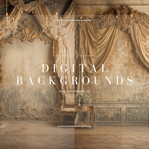 Gold Baroque Frame Arch Background | Fine Art Digital Backdrops | Victorian Distressed Vintage Silk Canopy | Maternity Photoshop Overlays