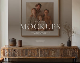 Rustic Modern Frame Mockups | Farmhouse Wall Art Display PSD | Neutral Room Mockup