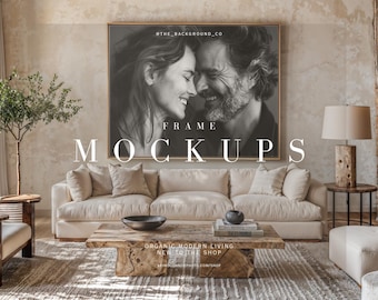 Organic Modern Room & Frame Mockups – Minimalist Wall Art Display, Perfect for Fine Art Photography in Earthy Interiors for Selling Prints