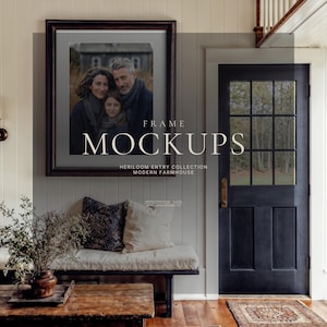 Conjunto de maquetas de arte mural para la entrada de una casa de campo moderna, interior de entrada de estilo clásico, marco vertical y horizontal en formato PSD.