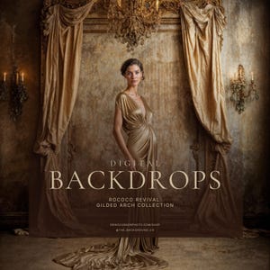 Gold Baroque Frame Arch Background | Fine Art Digital Backdrops | Victorian Distressed Vintage Silk Canopy | Maternity Photoshop Overlays