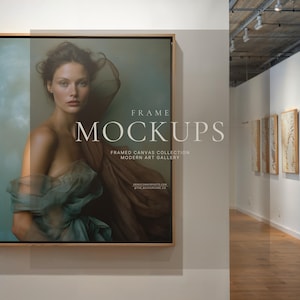 Gallery Wall Framed Canvas Mockups for Art & Photography | Contemporary Museum Professional Wall Art Display | Square Horizontal PSD Frames