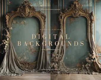 Baroque Arches Digital Backgrounds | Rustic Vintage Distressed Victorian Walls | Renaissance Silk Drapery Frame Arches | Fine Art Composites
