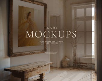 Vintage Farmhouse PSD Frame Mockups | White Room Wall Art Mockup | Rustic Gallery Display