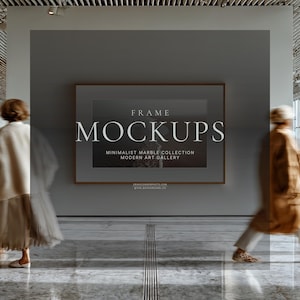 Könnte beinhalten: Ein rechteckiger Wandrahmen mit einem dunklen Marmormuster-Druck. Der Text lautet FRAME MOCKUPS, MINIMALIST MARBLE COLLECTION, MODERN ART GALLERY sowie ERINOCORNERPHOTO.COM @THE.BACKGROUND.CO, zentriert auf einer grauen Wand.