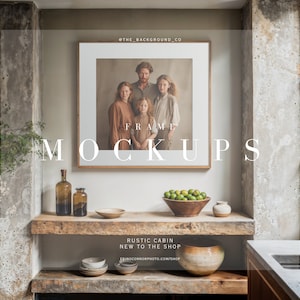 Rustic Modern Frame Mockups | Realistic Wall Art Displays | Easy Photoshop Drag & Drop | Square Frame Gallery Wall | Poster Mockup Marketing