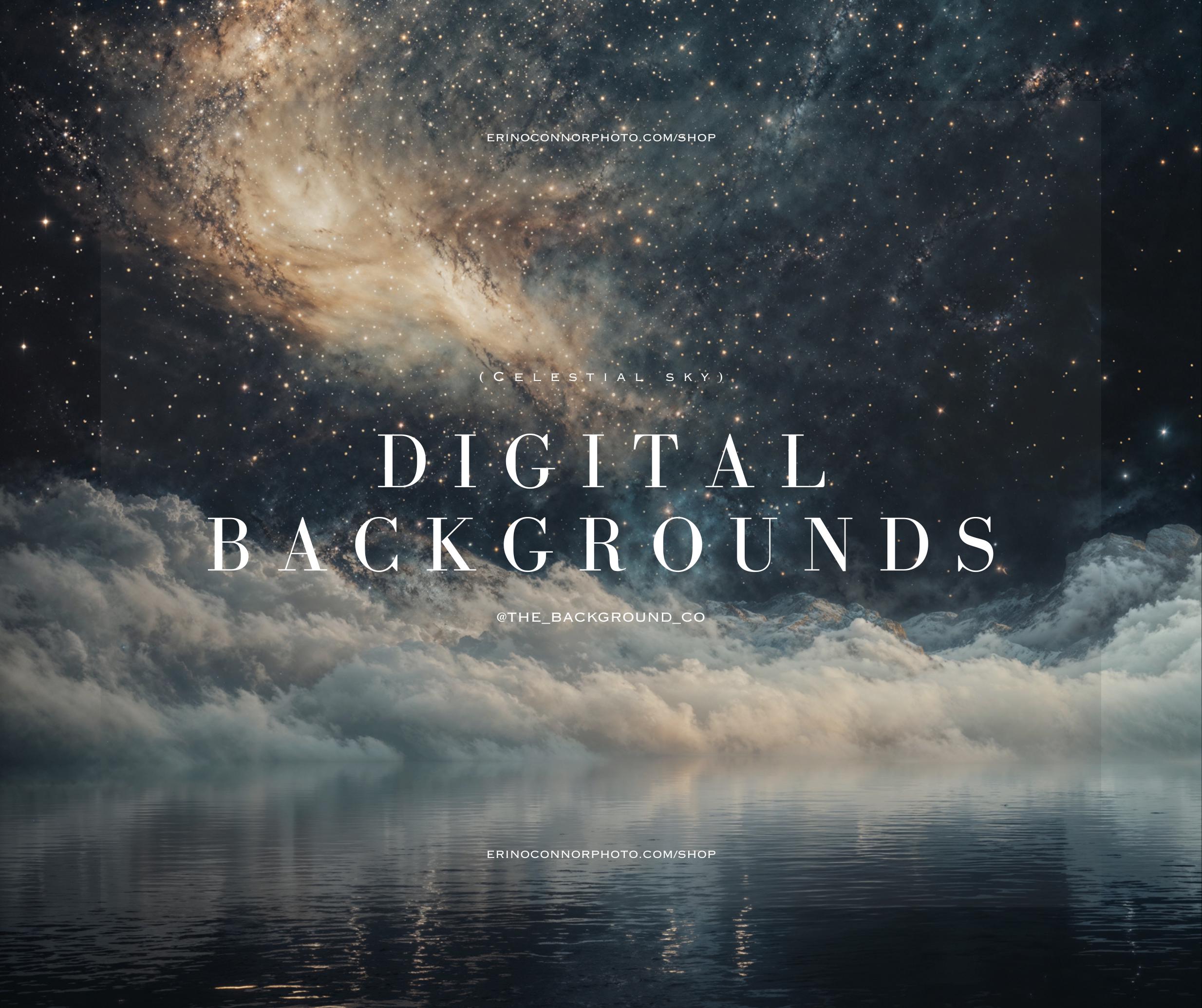 Celestial Starry Sky Digital Backgrounds | Maternity, Sci-Fi, Fantasy Fine Art, Digital Backdrops | Dreamy Cosmic Outer-Space Galaxy Planets