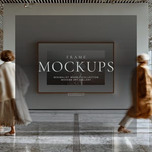 Conjunto de maquetas de arte mural para galería de arte moderno, interior minimalista de mármol, marco horizontal y vertical PSD