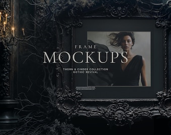 Gothic Revival Frame Mockups | Dark Gothic PSD Wall Art Mockup | Ornate Black Frame